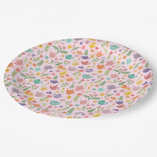 Tea Party Bruids Pasen Lente Bloemen Kleurrijk Papieren Bordje (Gekanteld)