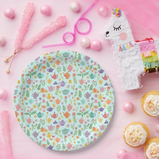 Tea Party Bruids Pasen Lente Bloemen Kleurrijk Papieren Bordje (Feest)