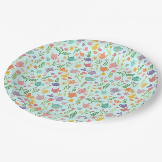 Tea Party Bruids Pasen Lente Bloemen Kleurrijk Papieren Bordje (Gekanteld)