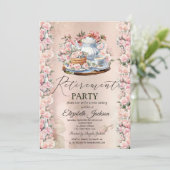 Tea Party Chic Rozen  Pensioen Partij Kaart (Staand voorkant)