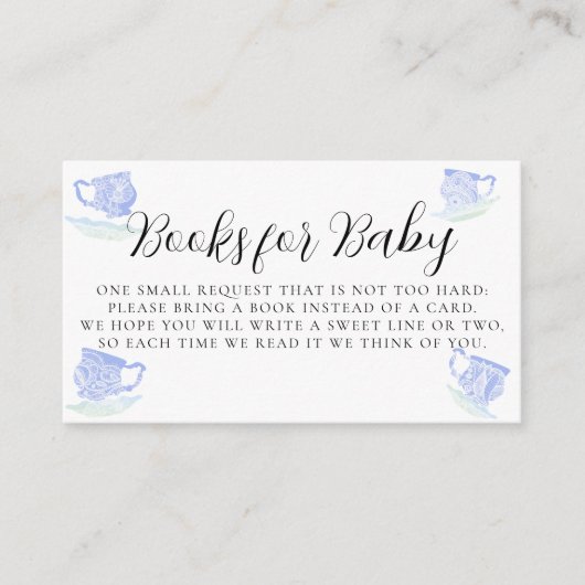Tea Party China Blauw Kant Douche Boeken voor Baby Informatiekaartje (Voorkant)