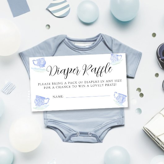 Tea Party China Kant Baby shower Luier Raffle Informatiekaartje