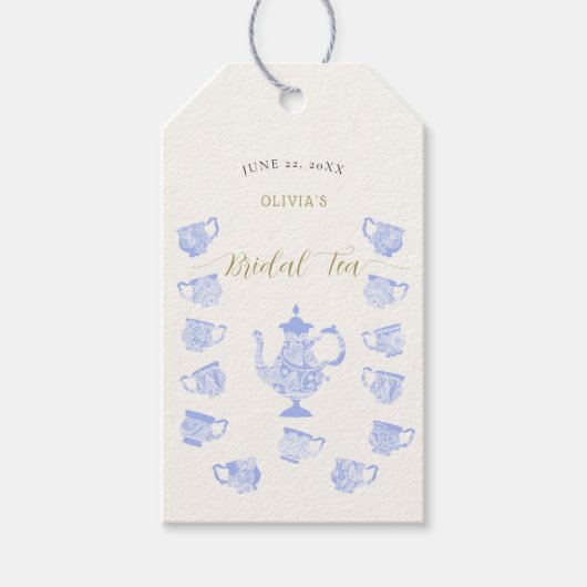 Tea Party Chinoiserie Blauw Boho Kant Vrijgezellen Cadeaulabel (Voorkant)