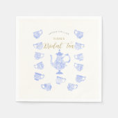 Tea Party Chinoiserie Blauw Boho Kant Vrijgezellen Servet (Voorkant)