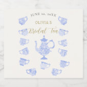 Tea Party Chinoiserie Blauw Boho Kant Vrijgezellen Sparkling Wijnetiket (Enkel label)