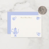 Tea Party Chinoiseries Kant Script Vrijgezellenfee Notitiekaartje (Voorkant / Achterkant in situ)