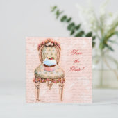 Tea Party Cupcake & Stoel Save The Date (Staand voorkant)