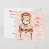 Tea Party Cupcake & Stoel Save The Date (Voorkant / Achterkant)