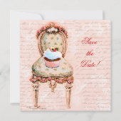Tea Party Cupcake & Stoel Save The Date (Voorkant)