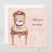 Tea Party Cupcake Victoriaans Design Invitations Kaart (Voorkant / Achterkant)