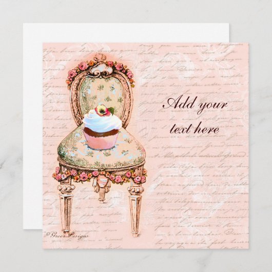 Tea Party Cupcake Victoriaans Design Invitations Kaart (Voorkant / Achterkant)