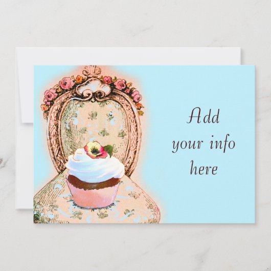 Tea Party Cupcake Victoriaans uitnodiging (Voorkant)