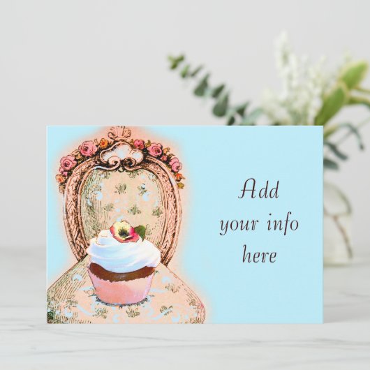 Tea Party Cupcake Victoriaans uitnodiging (Staand voorkant)