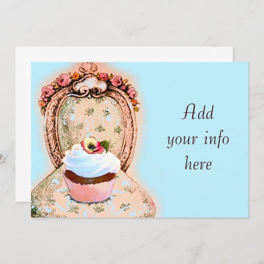 Tea Party Cupcake Victoriaans uitnodiging (Voorkant / Achterkant)