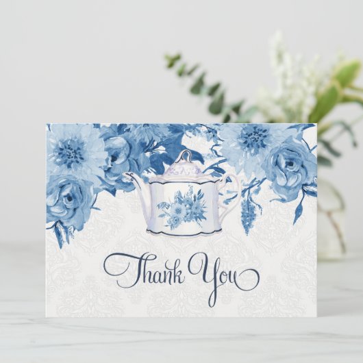 Tea Party Dank je wel je notitie van Navy Blue in  Bedankkaart (Staand voorkant)