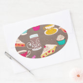 Tea party dessert Print cupcake taart doedel Ovale Sticker (Envelop)
