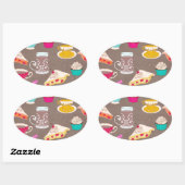 Tea party dessert Print cupcake taart doedel Ovale Sticker (Vel)