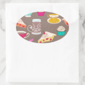 Tea party dessert Print cupcake taart doedel Ovale Sticker (Tas)