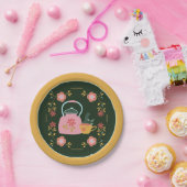  Tea Party Donkergroen Geel Papieren Bordje (Feest)