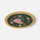  Tea Party Donkergroen Geel Papieren Bordje (Gekanteld)