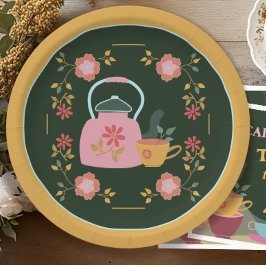  Tea Party Donkergroen Geel Papieren Bordje