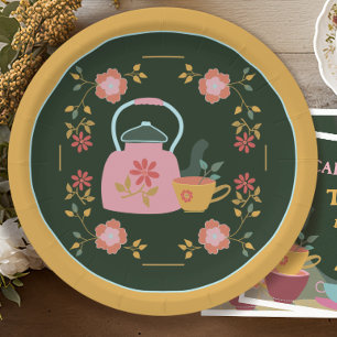 Tea Party Donkergroen Geel Papieren Bordje