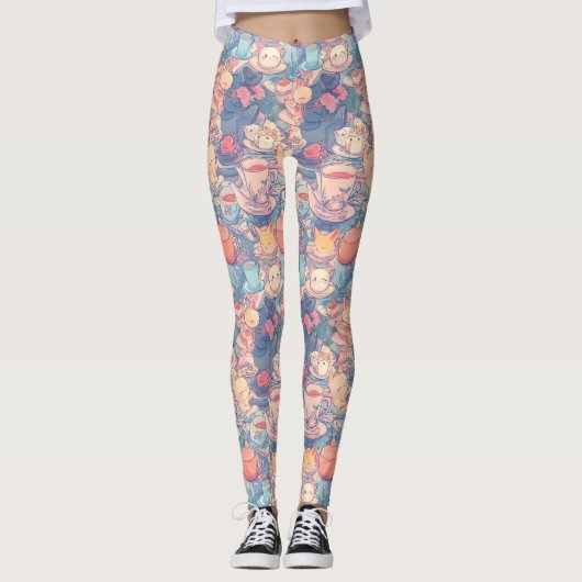 Tea party Doodle Collage Leggings (Voorkant)