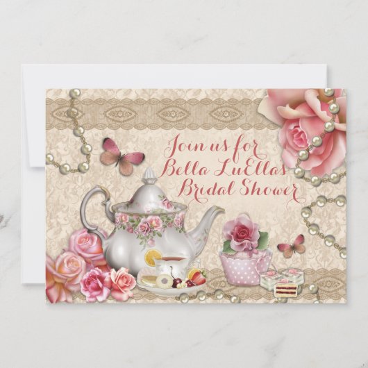 Tea Party Douche Verjaardagsuitnodigingen Kaart (Voorkant)