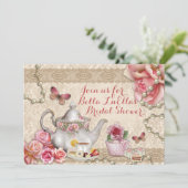 Tea Party Douche Verjaardagsuitnodigingen Kaart (Staand voorkant)