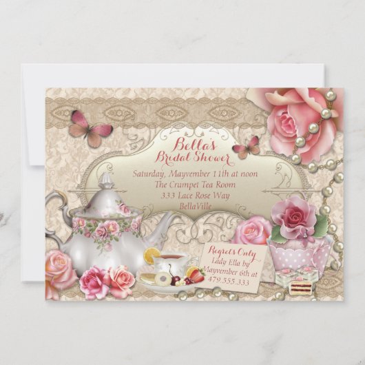 Tea Party Douche Verjaardagsuitnodigingen Kaart (Achterkant)