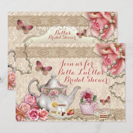 Tea Party Douche Verjaardagsuitnodigingen Kaart (Voorkant / Achterkant)