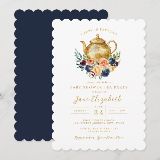 Tea Party Een Baby is Brouwen Bloemen Baby shower Kaart (Voorkant / Achterkant)