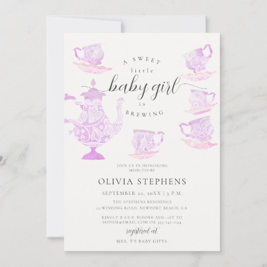 Tea Party Elegant Boho Lace Set Baby Girl Shower Kaart (Voorkant)