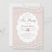 Tea Party Elegant Kant Parels Perzik Vrijgezellenf Kaart (Voorkant)