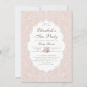 Tea Party Elegant Kant Peach Roze Meisje Baby show Kaart (Voorkant)