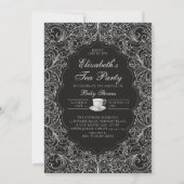 Tea Party Elegant Kant Zwart Wit Baby shower Kaart (Voorkant)