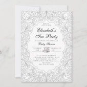 Tea Party Elegant Modern BW Kant Lijst Baby shower Kaart (Voorkant)