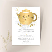 Tea Party Elegant Modern Gold Greenery Baby shower Kaart