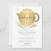 Tea Party Elegant Modern Gold Greenery Baby shower Kaart (Voorkant)