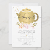 Tea Party Elegant Modern Gold Roos Baby shower Kaart (Voorkant)