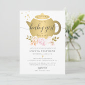 Tea Party Elegant Modern Gold Roos Baby shower Kaart (Staand voorkant)