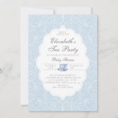 Tea Party Elegant Modern Lace Blue Boy Baby shower Kaart (Voorkant)