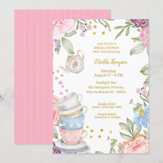 Tea Party Elegant Pink Green Vrijgezellenfeest Kaart
