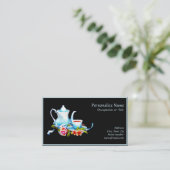 tea Party Event Planner Elegant Blue Black Visitekaartje (Staand voorkant)