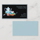 tea Party Event Planner Elegant Blue Black Visitekaartje (Voorkant / Achterkant)