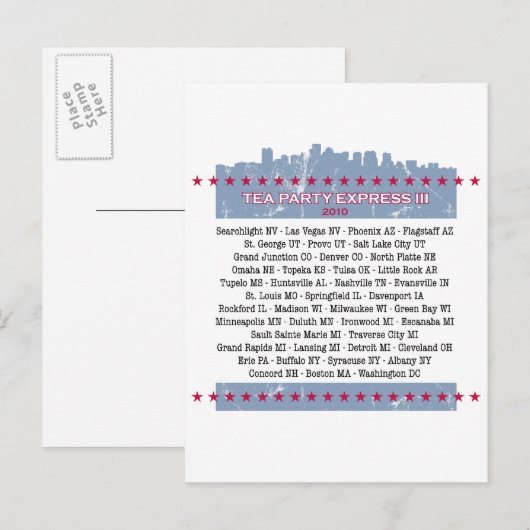 Tea Party Express City Tour Uitnodiging Briefkaart (Voorkant / Achterkant)