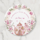 Tea Party Fairy Girl Blush Roze Bloemen Verjaardag Bedankjes Labels (Voorkant)
