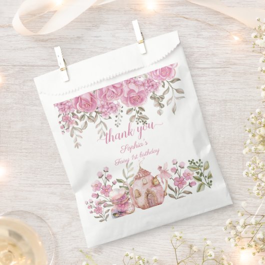 Tea Party Fairy Girl Blush Roze Bloemen Verjaardag Bedankzakje (Geknipt)