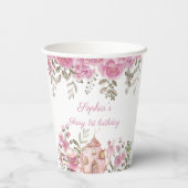 Tea Party Fairy Girl Blush Roze Bloemen Verjaardag Papieren Bekers (Achterkant)