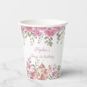 Tea Party Fairy Girl Blush Roze Bloemen Verjaardag Papieren Bekers (Voorkant)